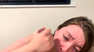 Gorgeous British 18 Year Old Sucks Cock And Plays With Cum