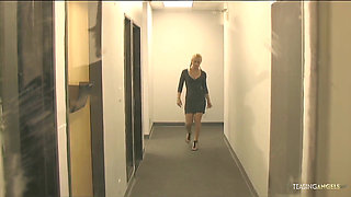 Instead of getting angry at the employees for banging the blonde boss initiates a threesome