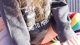 Big Butt College Nerd Girl with Skirt Gets Fucked Outside