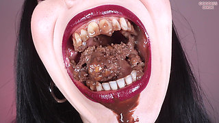 I Eat Profiteroles - Close-up of My Mouth and 24 Teeth - Messy and Dirty