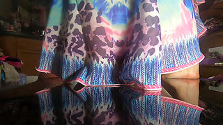 Trans slut Daphne fucks herself on the table with her pink dildo