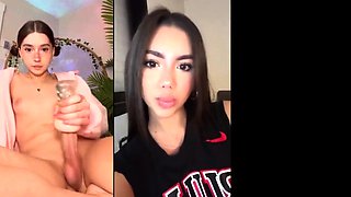 Nasty brunette barebacking shemale