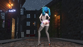 [mmd]miku Princess-party Tonight Meat Urinal Hanging Semen Condom Black Silk Erotic Lingerie