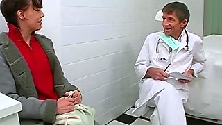 This blonde woman is at the doctor sucking dick
