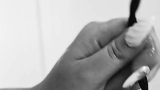 Femdom. a Busty Dominatrix Inserts Dilators Into a Stretch-wrapped Sex Slave's Urethra Until He Orgasms.