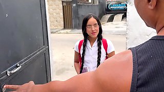 Slim Petite Nerdy Latina Student Surrenders Her Shaved Pussy To a Hunky Black-skinned Guy & His BBC