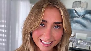 POV fuck with perfect fit Blonde babe on a sofa