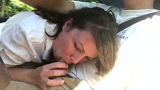 Facial cumshot with HOT blowjob and fuck on the beach