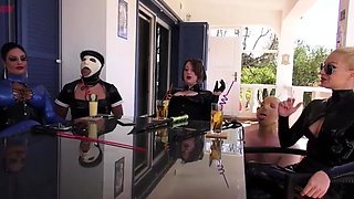 Femdom fetish mistresses fuck bdsm loser with strapon