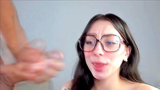 Nerdy Babe On Her Knees Sucking And Swallowing Thick Cock