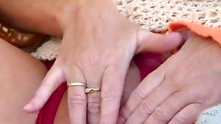 Outdoor Masturbation & Fingering Orgasm in Crotchless Panties & Thigh High Socks