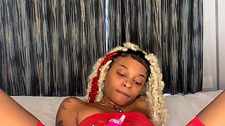 Ebony in Sexy Red Fishnets