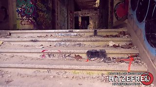 Public Fuck-fest in Germany: Thin Black-haired Teenie