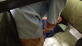 Step Mom Gives Step Son Handjob & Facial in Forest Sleeping Bag - Hot Outdoor Taboo Sex!