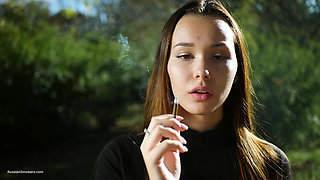 Sweet Sensual Russian Girl Smoking Cigarette Outside