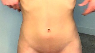 Handsome blonde teen in black panties fingers her fish lips