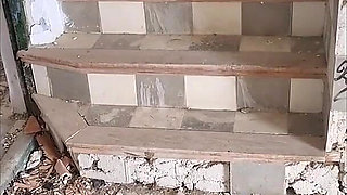 Abandoned Building Phone Piss - Close up Shaved Pussy Pissing Down Stairs