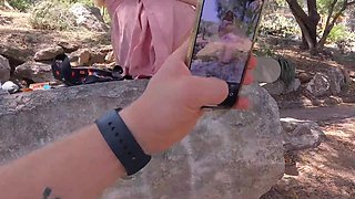 Sweet tourist teen wearing a nice pink dress gives the best head to a local guy outdoor