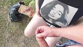 I approached this lonely girl and started jerking off my cock next to her. She sat silently watched and touch my cock when i cum