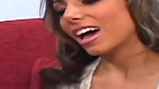 Horny stud fucks beautiful brunette babe and cums in her mouth