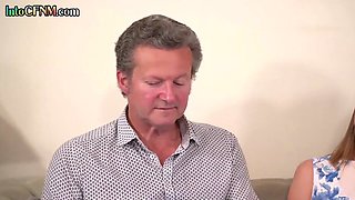 CFNM classy femdom ladies wank cock in 3some handjob