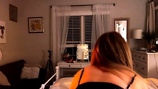 Sexy housewife in pantyhose exposes tight shaved pussy