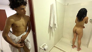 I spy on my young stepsister showering and take advantage of the fact that no one is home to fuck her and cum in her tight pussy