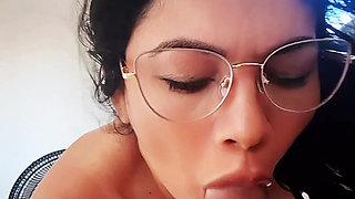 Hot young nerdy intern gives her boss a blowjob in search of a salary increase