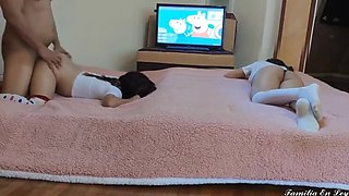 Stepdad Tricks Petite Teen Stepdaughter & Her Innocent Friend Into Hardcore Threesome