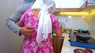 My Hijabi muslim stepmom takes help from my Teacher for exam, teacher fucked hard my stepmom in kitchen with Clear Hindi Audio.