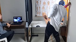 Perv Doctor Fucks Slim Redhead Babe While Her Husband Is Watching It On the Ultrasound Monitor