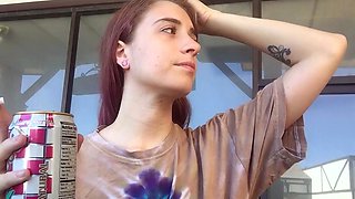 Sexy amateur redhead teen double dildo action