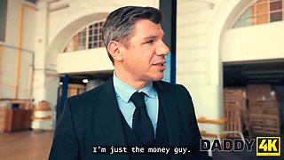 Daddy4k. petite hole for a cute warehouse deal