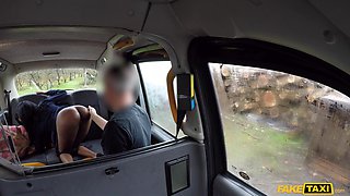 Wild Ebony Passion Sprayed in Steamy Taxi