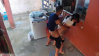 The boss left and the maid couldn't resist my erect penis