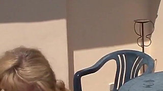 The German granny gets her shaved pussy penetrated by her out-door lover as a spectator witnesses the exciting moment