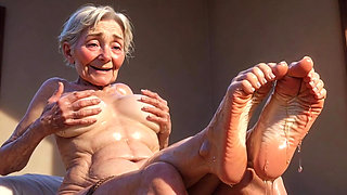 Old Granny Enjoying Oil Foot Massage - Desperate for Tongue in Toes