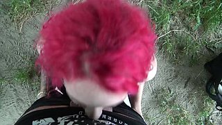 Hot German teen with red hair gets deepthroated by stepbro in outdoor sex