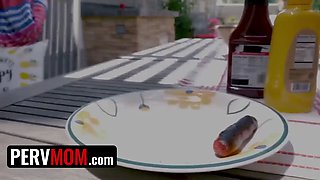 Pervmom - naughty blond cougar showcases her knockers to lucky man and sucks his cock outdoor