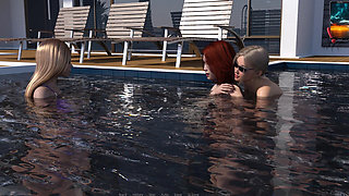 Reunion 9 - Amy and Rachel's Lesbian Fun in the Swimming Pool Caught by Lisa and Turned He Into Bisexual