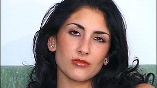 Brunette amateur babe strips off and masturbates