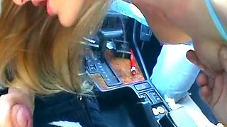 Hot German blonde sucking a hard cock in POV while her dude is driving