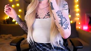 Chubby big tits shemale jerking her big cock