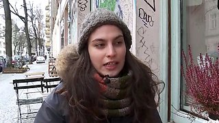 Sexy brunette with massive all-natural titties uses a