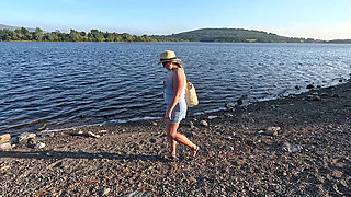 Girl Public Masturbation Near the Lake