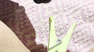 I slide the tweezers and another object into my dirty pussy