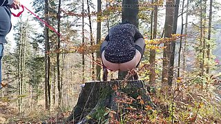 Desperate Teen Slut Leashed Outdoor Pissing and Anal with Mature Lesbian