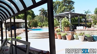 Kinky housewife Desiree Dulce pops pierced jugs & pleads realtor for facial