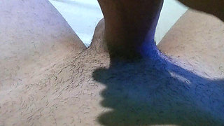 Masturbating big thick cock very hard naked lying on the bed