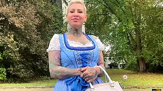 Heavy chested blonde with braid gives sexy blowjob in POV